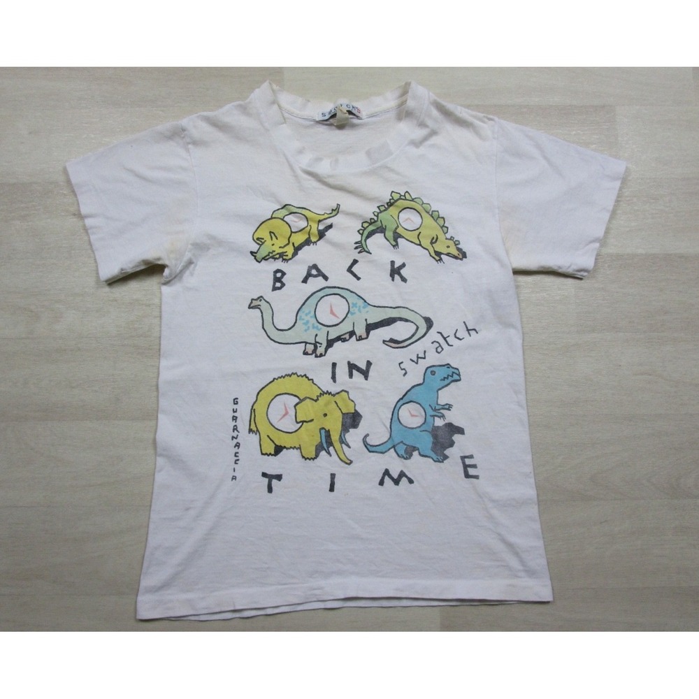 Vintage 80s Swatch Watch T Shirt (S) Back In Time Dinosaur Tee Made In USA